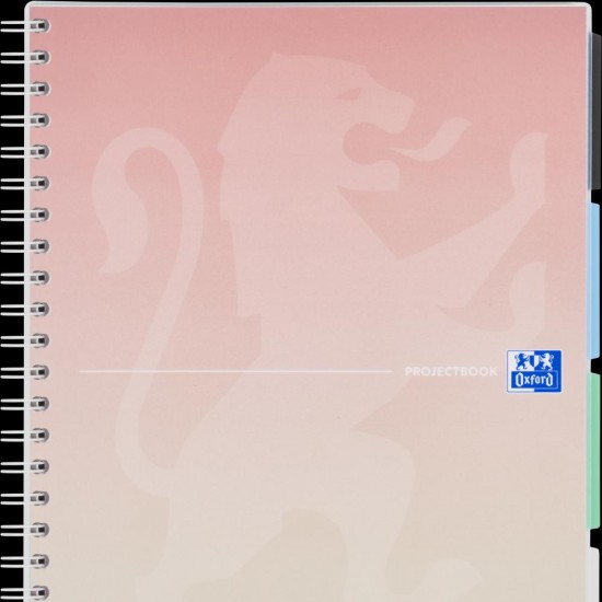 Caiet Organizator Oxford Project Book, A4 80f, Hartie Optik 90g/mp, Spira Dubla, Scribzee, Coperta Pp, Pefc, 4 Separatoare Colorate Repozitionabile, Microperforatii, Patratele, Gradient Pastel Diverse Culori