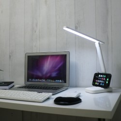 Lampa Unilux Led Kapa Portabila Pentru Birou, Design Modern Si Practic, Baterie Incorporata, Cablu Usb Inclus, Suport Telefon, Comutator Tactil 3 Niveluri, Material Abs, Culoare Alba