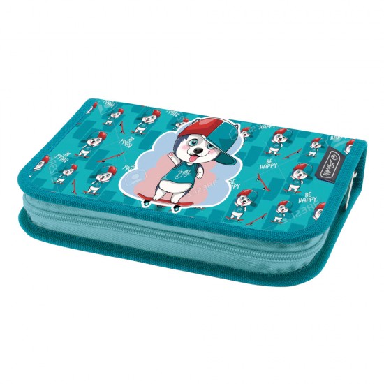 Penar Echipat 26 Piese Cu 1 Clapa, Include Articole De Coloriaj, Articole Pentru Scris Si Sters, Fermoar Ascuns, Interior Textil, Dimensiune 13.5 X 19.5 X 3.5 Cm, Motiv Skate Dog