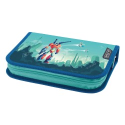 Penar Echipat 34 Piese Cu 2 Clape, Include Articole De Coloriaj, Articole Pentru Scris Si Sters, Fermoar Ascuns, Interior Textil, Dimensiune 13.5 X 19.5 X 3.5 Cm, Motiv Robots