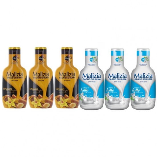Pachet Promo: 3x Spumant De Baie Malizia Cu Ulei De Argan Si Vanilie + 3x Spumant De Baie Malizia Milk Cream 1l
