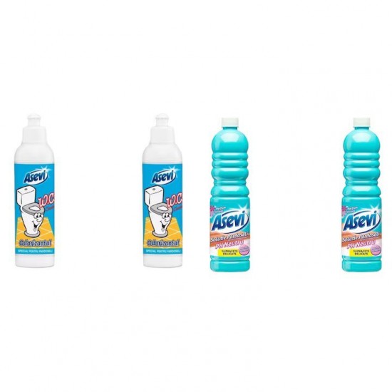 Pachet Promo: 2x Solutie Pardoseli Asevi 1l Ph Neutru + 2x Asevi Odorizant Lichid 24h Wc Clasic, 200ml