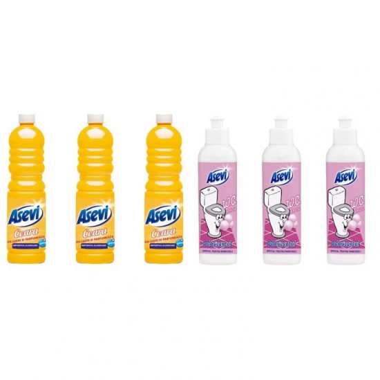 Pachet Promo: 3x Solutie Pardoseli Asevi 1l Ceara + 3x Asevi Odorizant Lichid 24h Wc Chicle, 200ml
