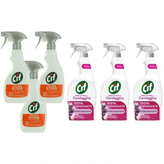 Pachet Promo: 3x Cif Spray Bucatarie 500 Ml + 3x Cif Spray Candeggina Lavanda 650 Ml