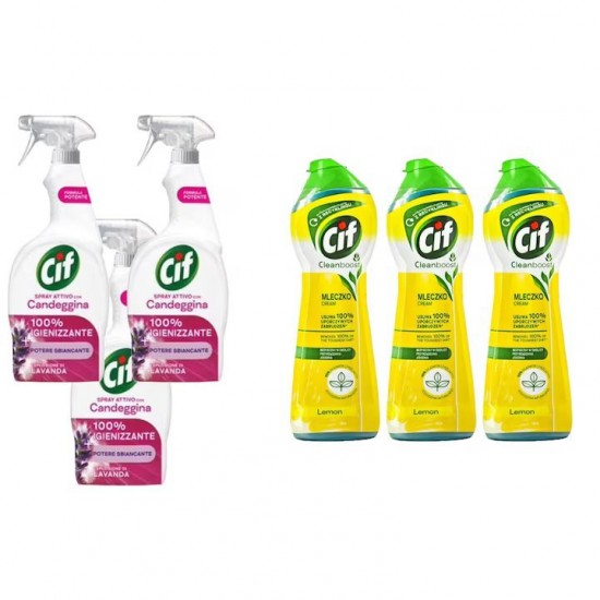 Pachet Promo: 3x Cif Spray Candeggina Lavanda 650 Ml + 3x Cif Cream Lemon 300 Ml