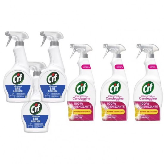 Pachet Promo: 3x Cif Spray Baie 500 Ml + 3x Cif Spray Candeggina Lamaie 650 Ml