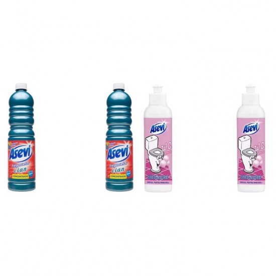 Pachet Promo: 2x Solutie Pardoseli Asevi 1l Cian+ 2x Asevi Odorizant Lichid 24h Wc Chicle, 200ml