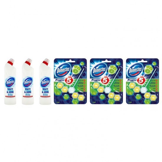 Pachet Promo: 3x Domestos White 750 Ml + 3x Domestos Power 5 Lime 55 G