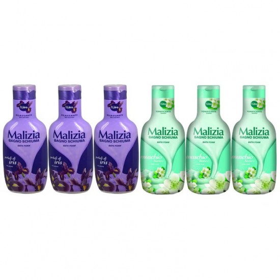 Pachet Promo: 3x Spumant De Baie Malizia Cu Petale De Iris 1l + 3x Spumant De Baie Malizia Cu Mosc Alb 1l