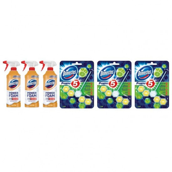 Pachet Promo: 3x Domestos Spray Spuma Baie Lamaie 435 Ml + 3x Domestos Power 5 Line 55 G