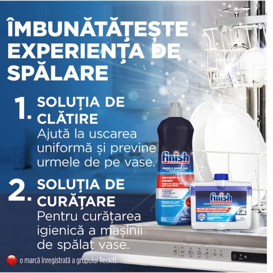 Pachet Promo: Finish Solutie Curatare Masina Vase Regular 250ml + Finish Quantum Poweball, 60 Tablete, Capsule Pentru Masina De Spalat