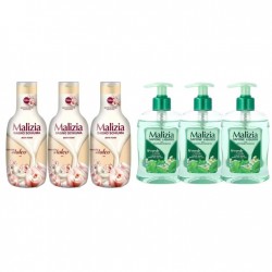 Pachet Promo: 3x Sapun Lichid Malizia Ceai Verde Si Menta 300 Ml + 3x Spumant De Baie Malizia Talco 1l