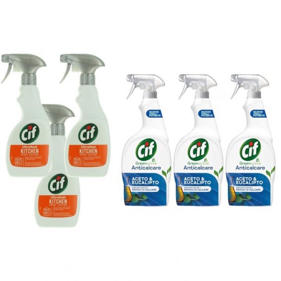 Pachet Promo: 3x Cif Spray Bucatarie 500 Ml + 3x Cif Spray Otet Si Eucalipt 650 Ml