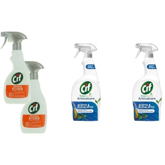 Pachet Promo: 2x Cif Spray  Bucatarie 500 Ml + 2x Cif Spray Otet Si Eucalipt 650 Ml