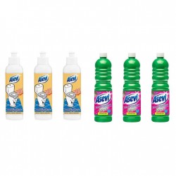 Pachet Promo: 3x Solutie Pardoseli Asevi 1l Green + 3x Asevi Odorizant Lichid 24h Wc Elegant, 200ml