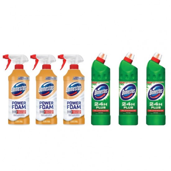 Pachet Promo: 3x Domestos Spray Spuma Baie Lamaie 435 Ml + 3x Domestos Pine750 Ml