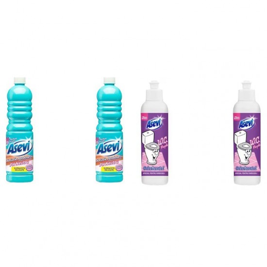 Pachet Promo: 2x Solutie Pardoseli Asevi 1l Ph Neutru + 2x Asevi Odorizant Lichid 24h Wc Purple, 200ml