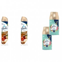 Pachet Promo: 2x Glade Odorizant Spray Sandalwood&jasmine 300ml + 2x Glade Odorizant Spray Rezerva Exotic Tropical Blossoms 269ml