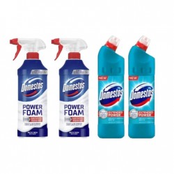 Pachet Promo: 2x Domestos Spray Spuma Baie Briza Marii 435 Ml + 2x Domestos Atlantic 750 Ml