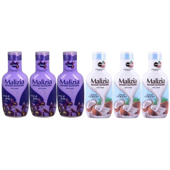 Pachet Promo: 3x Spumant De Baie Malizia Cu Petale De Iris 1l + 3x Spumant De Baie Malizia Latte Di Cocco 1l