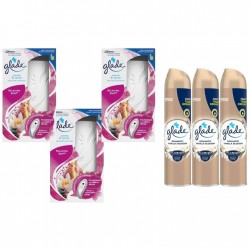 Pachet Promo: 3x  Set Odorizant Electric Sense&spray Plus Rezerva Glade Relaxing Zen 18 Ml + 3x Glade Odorizant Spray Romantic Vanilla 300ml