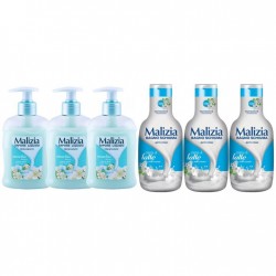 Pachet Promo: 3x Sapun Lichid Malizia  Muschio Bianco 300 Ml + 3x Spumant De Baie Malizia Milk Cream 1l