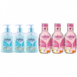 Pachet Promo: 3x Sapun Lichid Malizia  Muschio Bianco 300 Ml + 3x Spumant De Baie Malizia Fiori Di Lotto, Monoi 1l