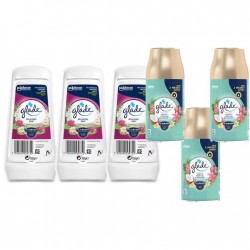 Pachet Promo: 3x Gel Odorizant Glade Relaxing Zen 150 G + 3x Glade Odorizant Spray Rezerva Exotic Tropical Blossoms 269ml