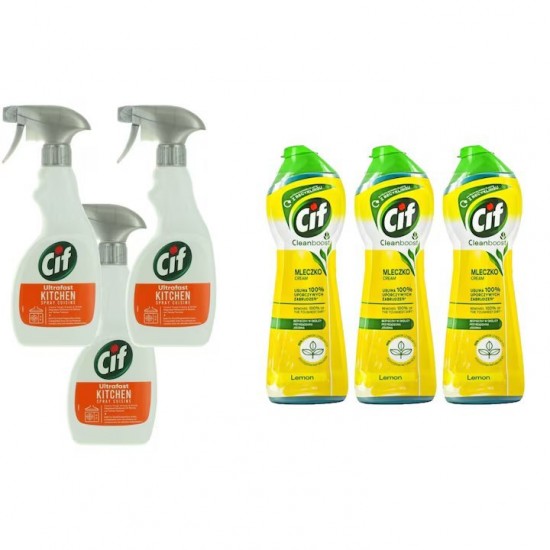 Pachet Promo: 3x Cif Spray Bucatarie 500 Ml + 3x Cif Cream Lemon 300 Ml