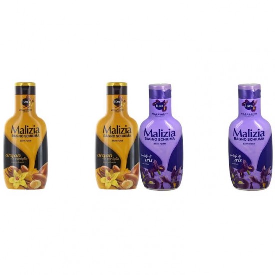 Pachet Promo: 2x Spumant De Baie Malizia Cu Ulei De Argan Si Vanilie + 2x Spumant De Baie Malizia Cu Petale De Iris 1l