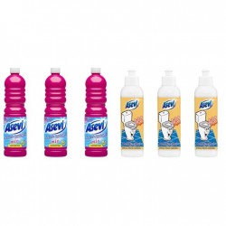 Pachet Promo: 3x Solutie Pardoseli Asevi 1l Mio + 3x Asevi Odorizant Lichid 24h Wc Elegant, 200ml