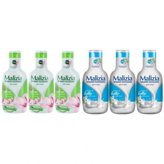 Pachet Promo: 3x Spumant De Baie Malizia Cu Aloe & Magnolia 1l + 3x Spumant De Baie Malizia Milk Cream 1l