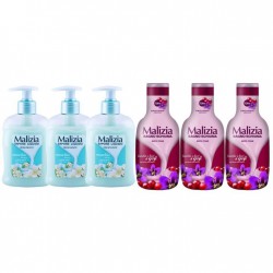Pachet Promo: 3x Sapun Lichid Malizia  Muschio Bianco 300 Ml + 3x Spumant De Baie Malizia Cu Goji Si Flori De Goji 1l
