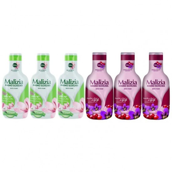 Pachet Promo: 3x Spumant De Baie Malizia Cu Goji Si Flori De Goji 1l + 3x Spumant De Baie Malizia Cu Aloe & Magnolia 1l