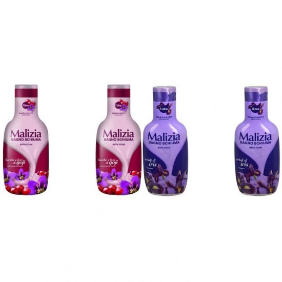 Pachet Promo: 2x Spumant De Baie Malizia Cu Goji Si Flori De Goji 1l + 2x Spumant De Baie Malizia Cu Petale De Iris 1l