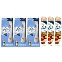 Pachet Promo: 3x  Odorizant De Camera Glade Aparat & Rezerva Clean Linen 269 Ml + 3x Glade Odorizant Spray Sandalwood & Jasmine 300ml