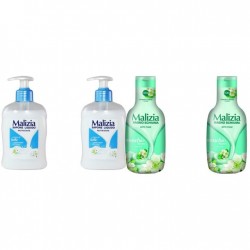 Pachet Promo: 2x Sapun Lichid Malizia Crema De Lapte 300 Ml + 2x Spumant De Baie Malizia Cu Mosc Alb 1l