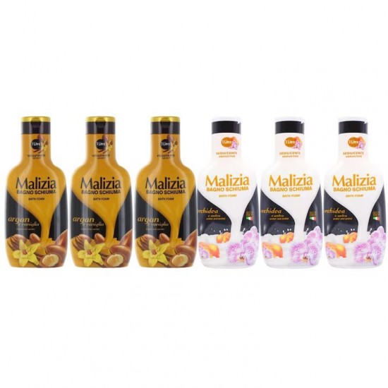 Pachet Promo: 3x Spumant De Baie Malizia Cu Ulei De Argan Si Vanilie + 3x Spumant De Baie Malizia Orhidea & Ambra 1l