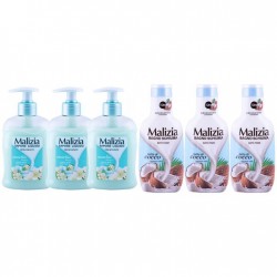 Pachet Promo: 3x Sapun Lichid Malizia  Muschio Bianco 300 Ml + 3x Spumant De Baie Malizia Cu  Latte Di Cocco1l
