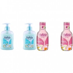 Pachet Promo: 2x Sapun Lichid Malizia  Muschio Bianco 300 Ml + 2x Spumant De Baie Malizia Cu Fiori Di Lotto Monoi 1l