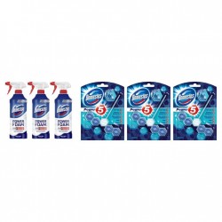 Pachet Promo: 3x Domestos Spray Spuma Baie Briza Marii 435 Ml + 3x Domestos Power 5 Ocean 55 G