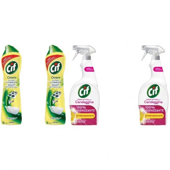 Pachet Promo: 2x Solutie Cif Cream Lemon 500 Ml + 2x Cif Spray Candeggina Lamaie 650 Ml