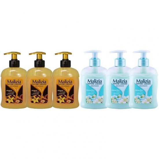 Pachet Promo: 3x Sapun Lichid Malizia  Vanilie Si Argan 300 Ml + 3x Sapun Lichid Malizia Muschio Bianco 300 Ml