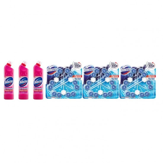Pachet Promo:  3x Domestos Pink 750  Ml + 3x Domestos Power 5 Ocean 3x55 G