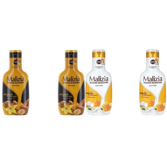 Pachet Promo: 2x Spumant De Baie Malizia Cu Ulei De Argan Si Vanilie + 2x Spumant De Baie Malizia Cu Miere Si Ghimbir 1l