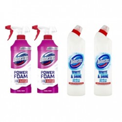 Pachet Promo: 2x Domestos Spray Spuma Baie Floral 435 Ml + 2x Domestos White 750 Ml