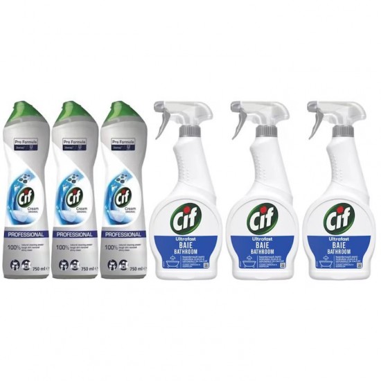 Pachet Promo: 3x Cif Professional Original 750 Ml + 3x Cif Spray Baie 500 Ml
