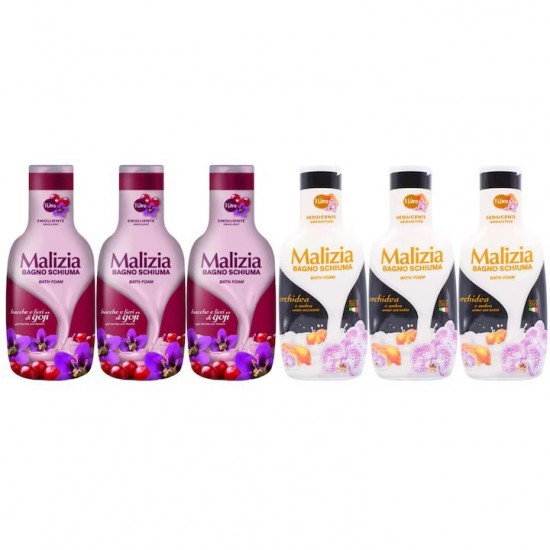 Pachet Promo: 3x Spumant De Baie Malizia Cu Goji Si Flori De Goji 1l + 3x Spumant De Baie Malizia Orhidea & Ambra 1l