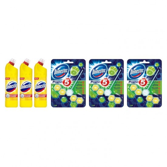 Pachet Promo: 3x Domestos Citrus 750 Ml + 3x Domestos Power 5 Lime 55 G
