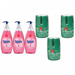 Pachet Promo: 3x Sano Green 150g + 3x Sano Spark Detergent Lichid Pentru Vase Ideal Pentru Piele Sensibila Parfum Flori De Migdale 1 L
